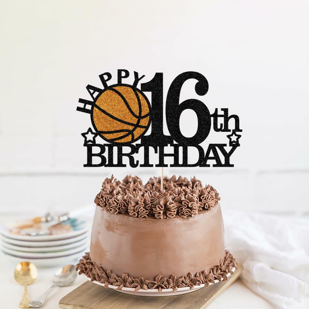 Klionjor Basketball 16th Birthday Cake Topper Black Glitter 16 Count Cardboard