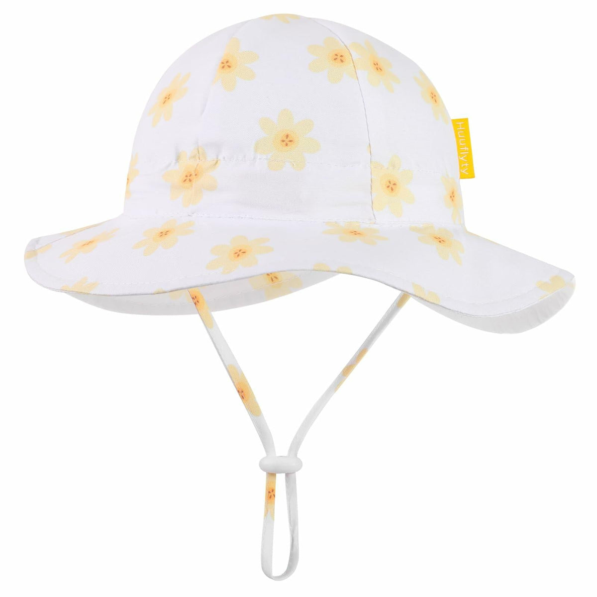 Huuflyty Baby Girl Adjustable Sun Hat Wide Brim UPF 50+ Floral Khaki Size 6-24M