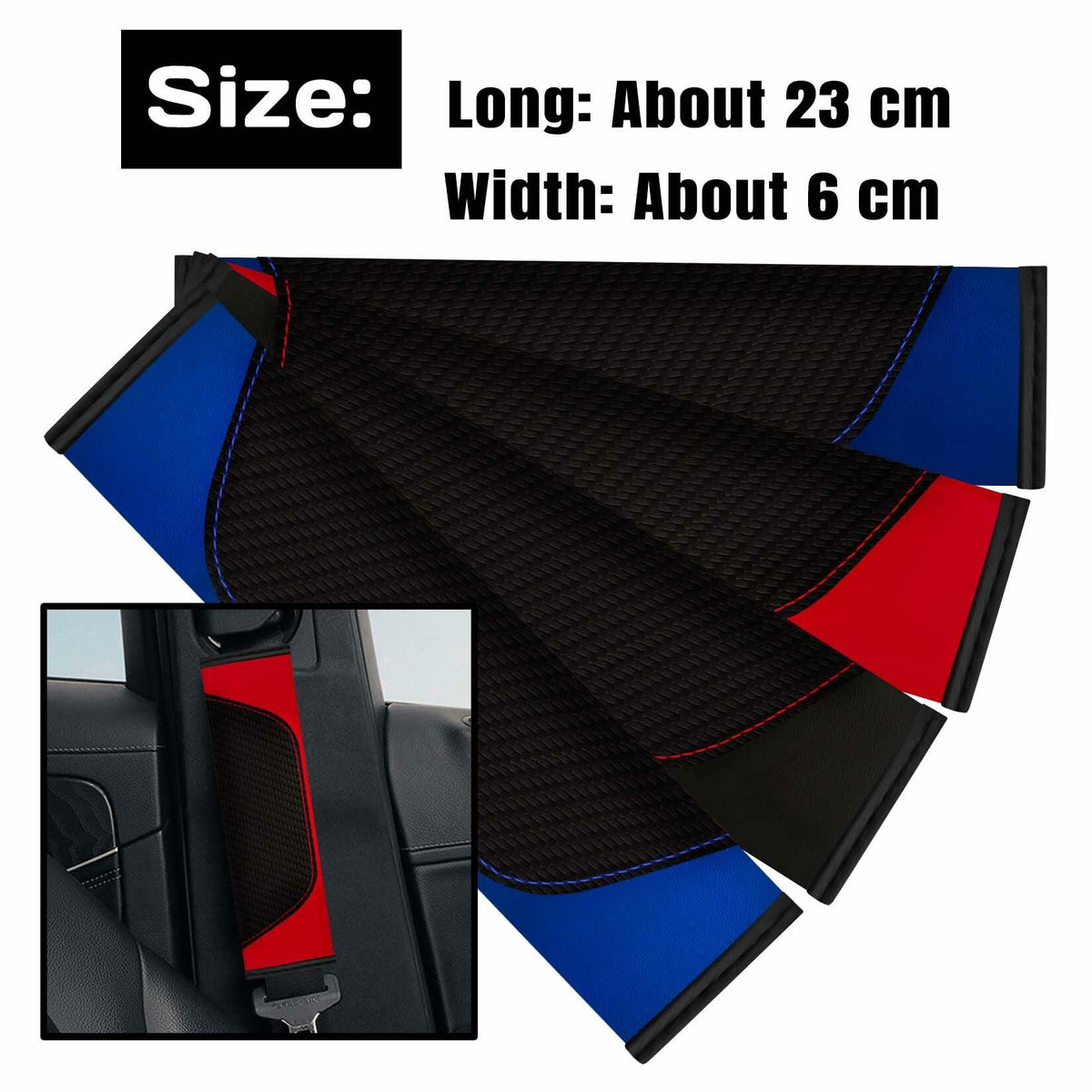 MVJAA Carbon Fiber Leather Seat Belt Covers, Thickening Pad, 2 Pack Black
