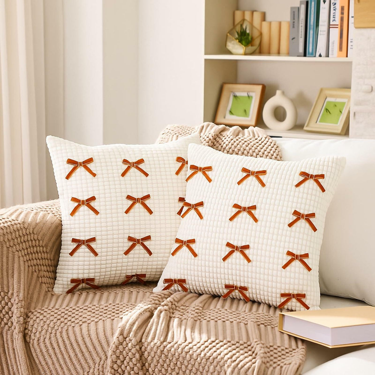 Newwiee Boho Decorative Throw Pillow Covers 18x18 White 2pcs
