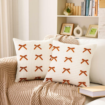 Newwiee Boho Decorative Throw Pillow Covers 18x18 White 2pcs