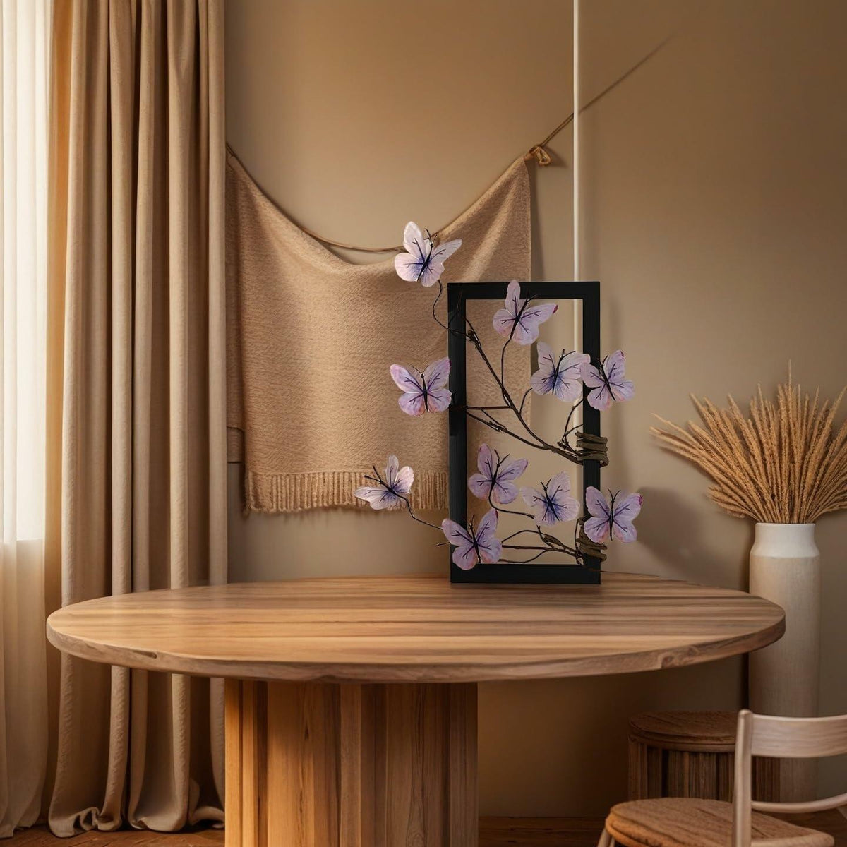 HMKAIJUFUL Handmade Butterfly Wall Art Wood Frame Blue Purple 16x8in