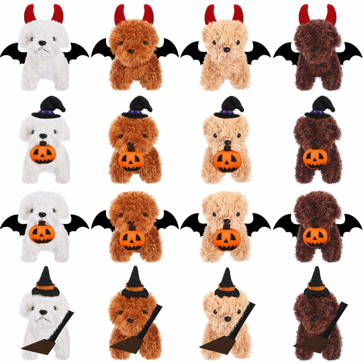 Vinsot Halloween Mini Dog Plush Toys 16pcs Bat Pumpkin 4" White Apricot Brown