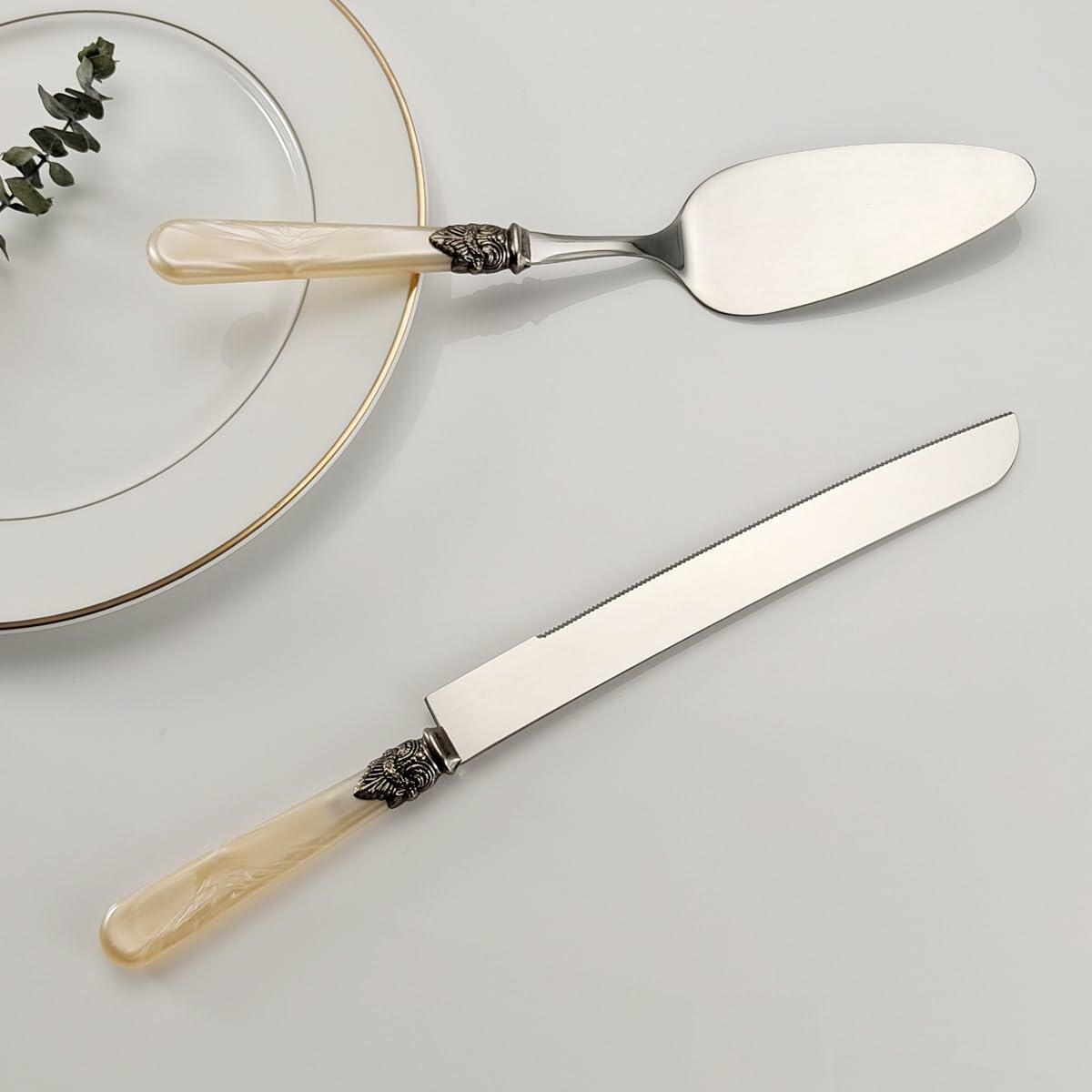 CATHYLIN Wedding Cake Knife & Server Set, Italian Style, 2 pcs, Yellow