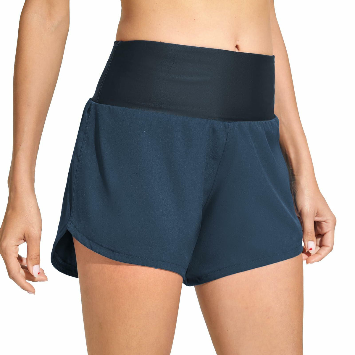 Cagola Women's High Waisted Tummy Control Swim Shorts Black 5" Inseam Size M