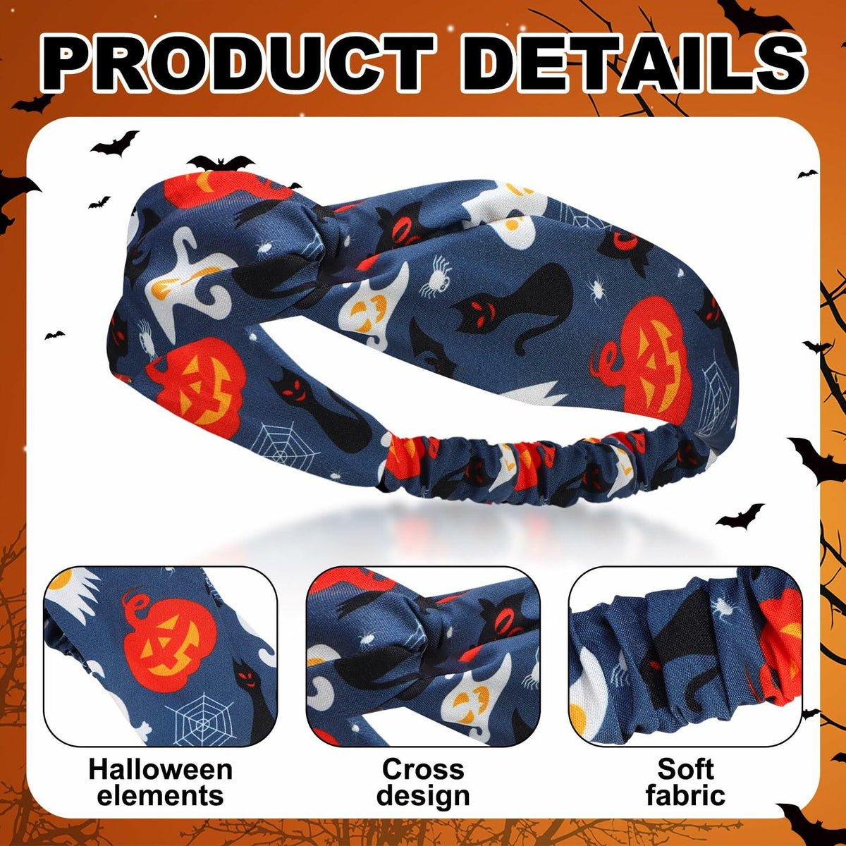 JaGely 16 Pcs Halloween Elastic Headbands Colorful Cartoon Non Slip