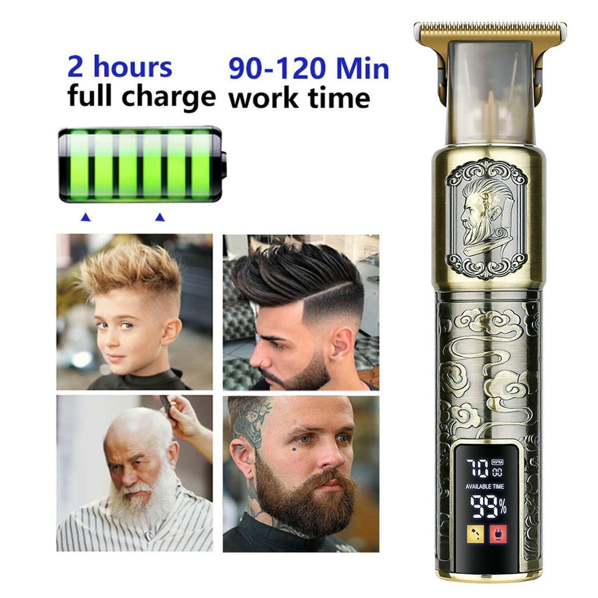 Hilandkom Hair Clippers Men Cordless T-Blade Trimmer Rechargeable LCD Figure-03