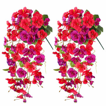 Ivydale Artificial Hibiscus Hanging Flowers UV Resistant Outdoor 2pcs Fuchsia