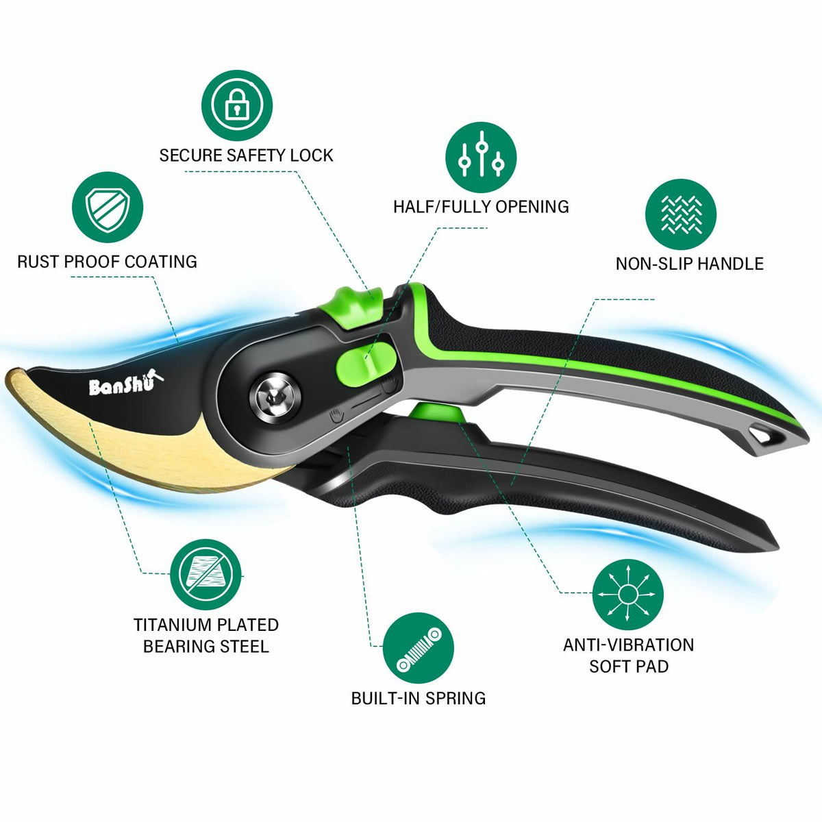 Banshu Bypass Pruning Shears Rust Resistant Bearing Steel Blade Heavy Duty