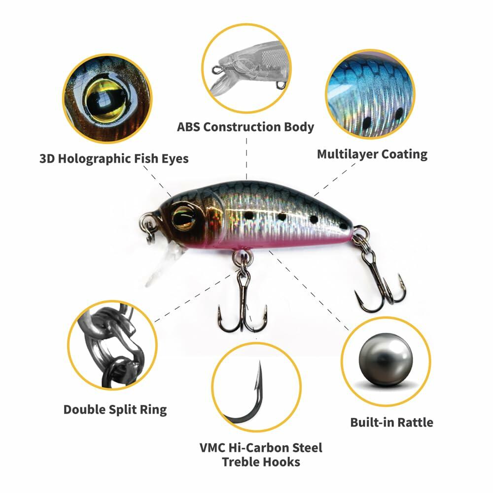 1ZU 3-Pack Fishing Lures with VMC Hooks Crankbait Bass Perch Walleye Trout Pike