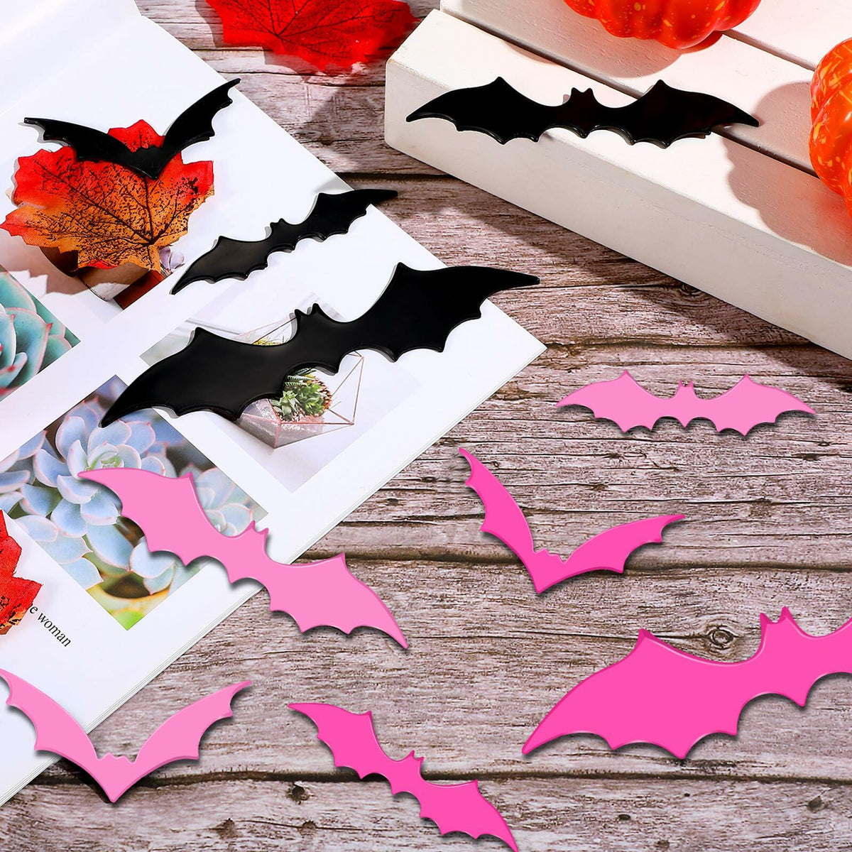 Konohan Halloween Bat Magnets 15 Pcs 3D PVC Black Pink Hot Pink 16x4-8x4cm