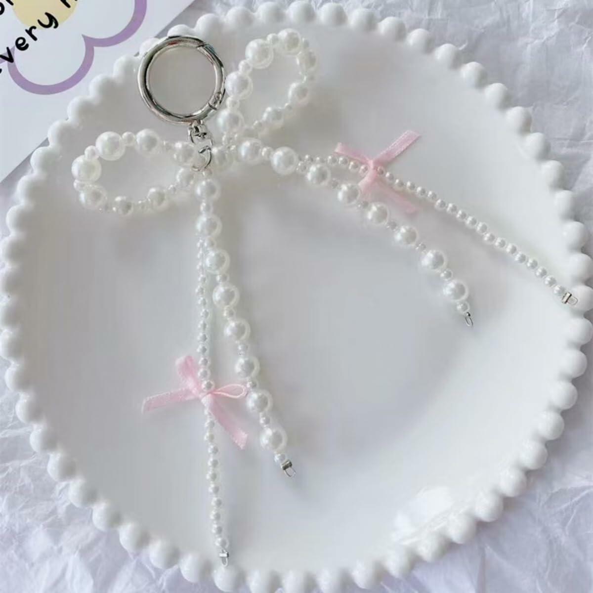ICFIRSION Pearl Bow Keychain for Women Coquette Purse Bag Charm Style1