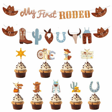 36PCS My First Rodeo Boy Birthday Decorations Baby Shower Party Supplies