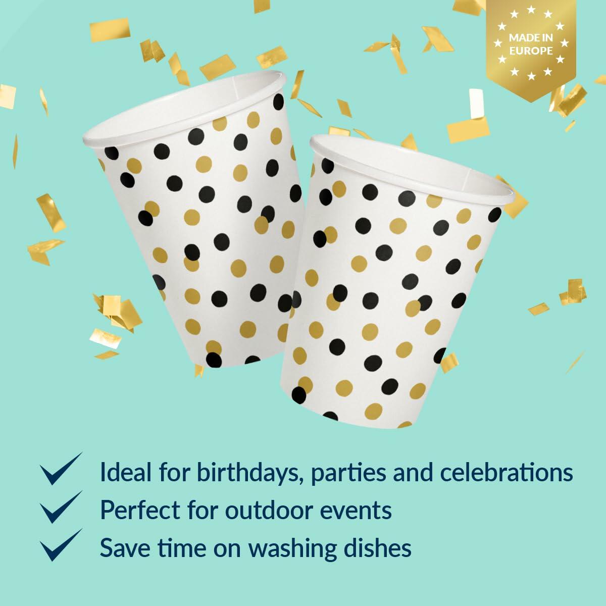 PAW 50-Pack 8.5oz Disposable Paper Cups Gold Confetti Hot & Cold Party Cups