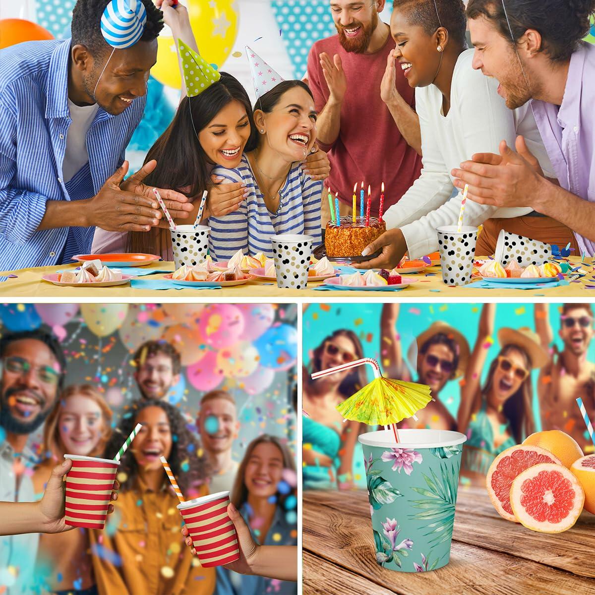 PAW 50-Pack 8.5oz Disposable Paper Cups Gold Confetti Hot & Cold Party Cups
