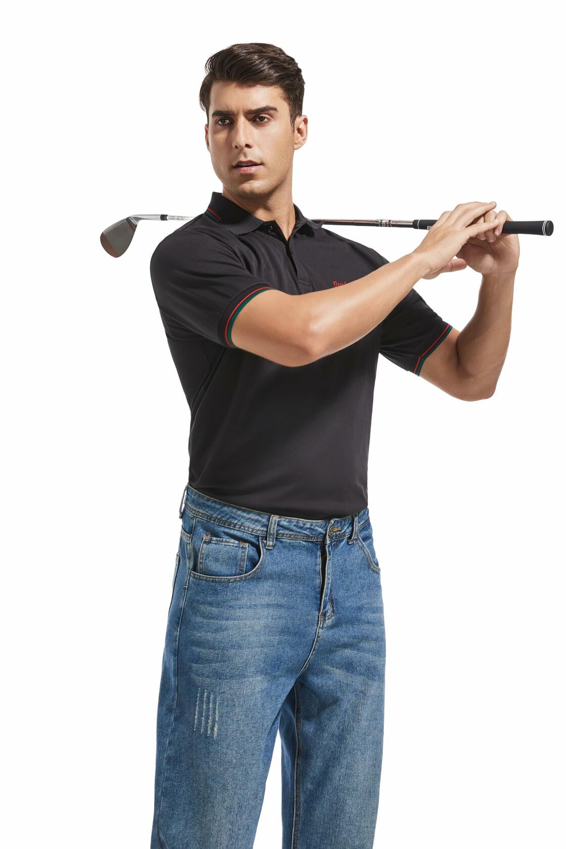 Derifelt Men’s Moisture-Wicking Polo – Quick Dry, UV Protection, Black XL