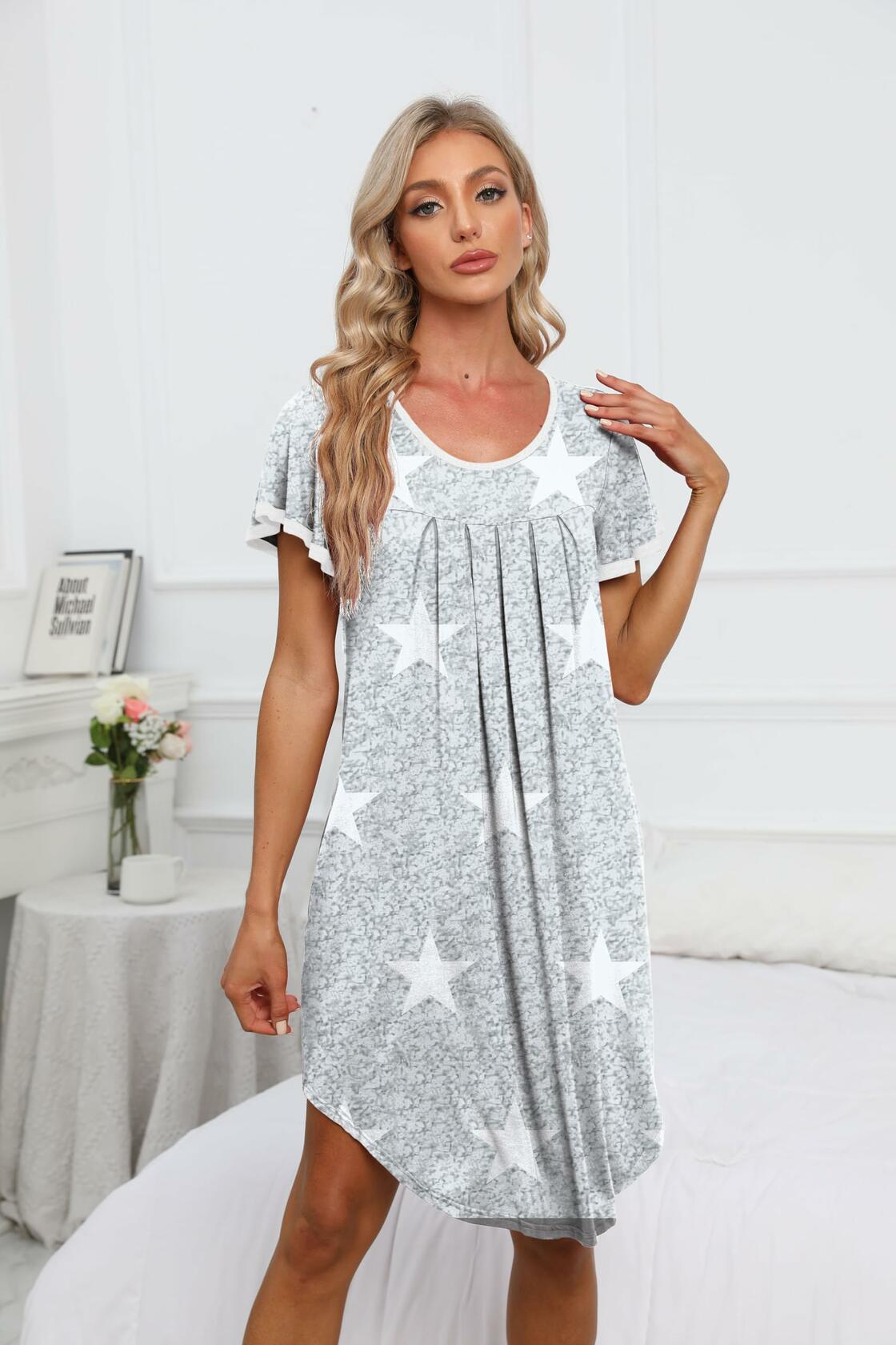 Dookttker Women’s Soft Loose Nightgown – Comfy Pleated Black Sleepshirt