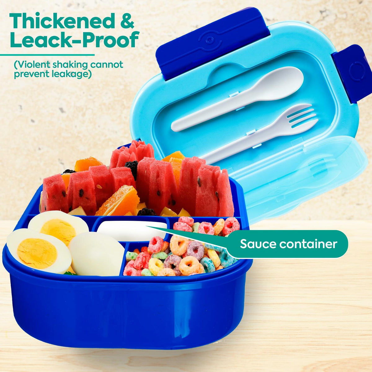 DifaBella Kids Lunch Box – 4-Compartment Bento Box with Spoon & Fork (Blue)