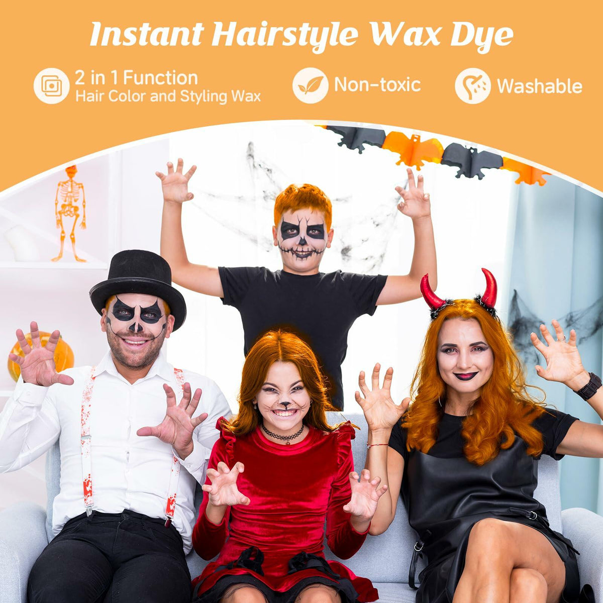 Orange Spider & Octopus Temporary Hair Wax Kit Washable Fun Hair Color for Teens