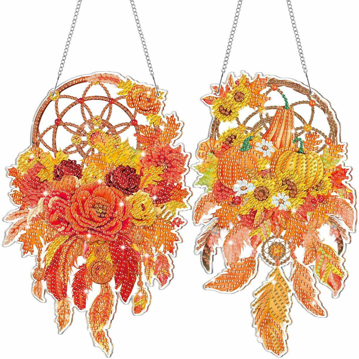Saillong Fall Thanksgiving Diamond Art Suncatcher Pumpkin Hanging Decor 2PCS