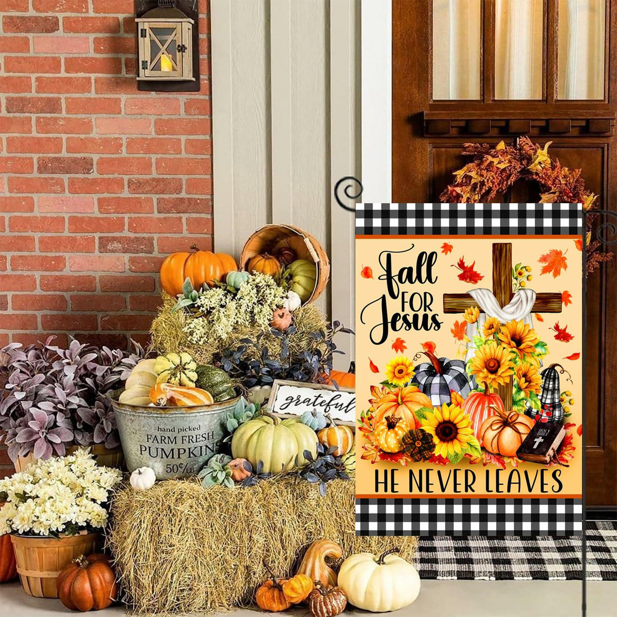 4SEASONS POD “Fall For Jesus” Autumn Pumpkin Christian Garden Flag 12x18