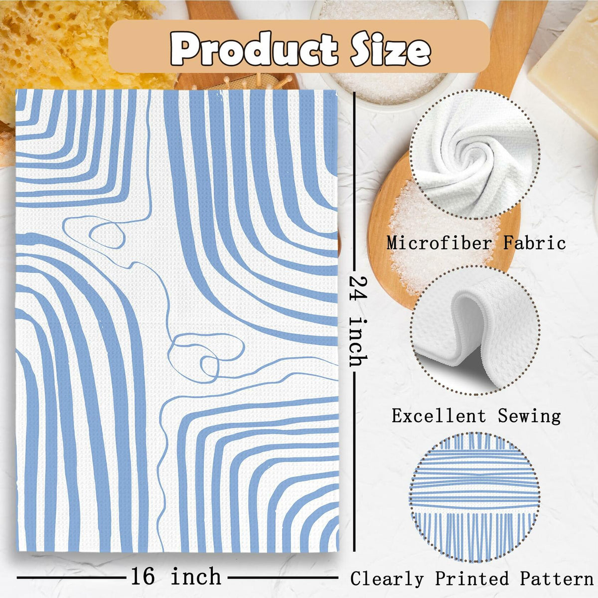 TAEDIN 2PCS Blue Abstract Art Kitchen Towels 16x24in Dish Tea Towels