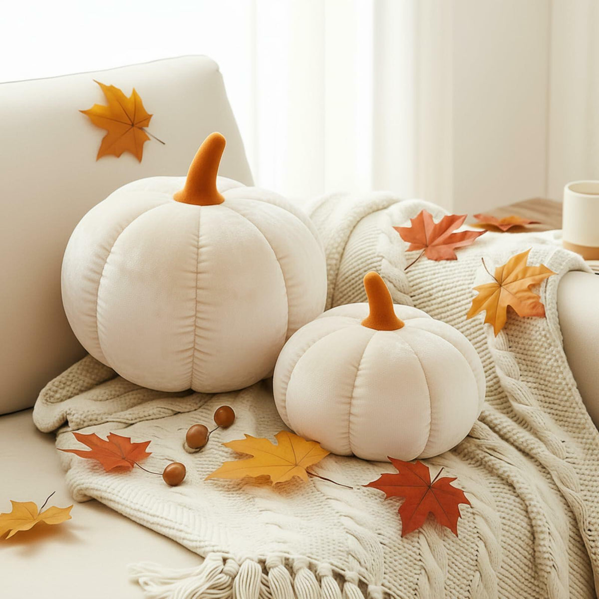 Yookeer 2PCS Halloween Pumpkin Throw Pillows Velvet 3D Soft Decorative Cushion