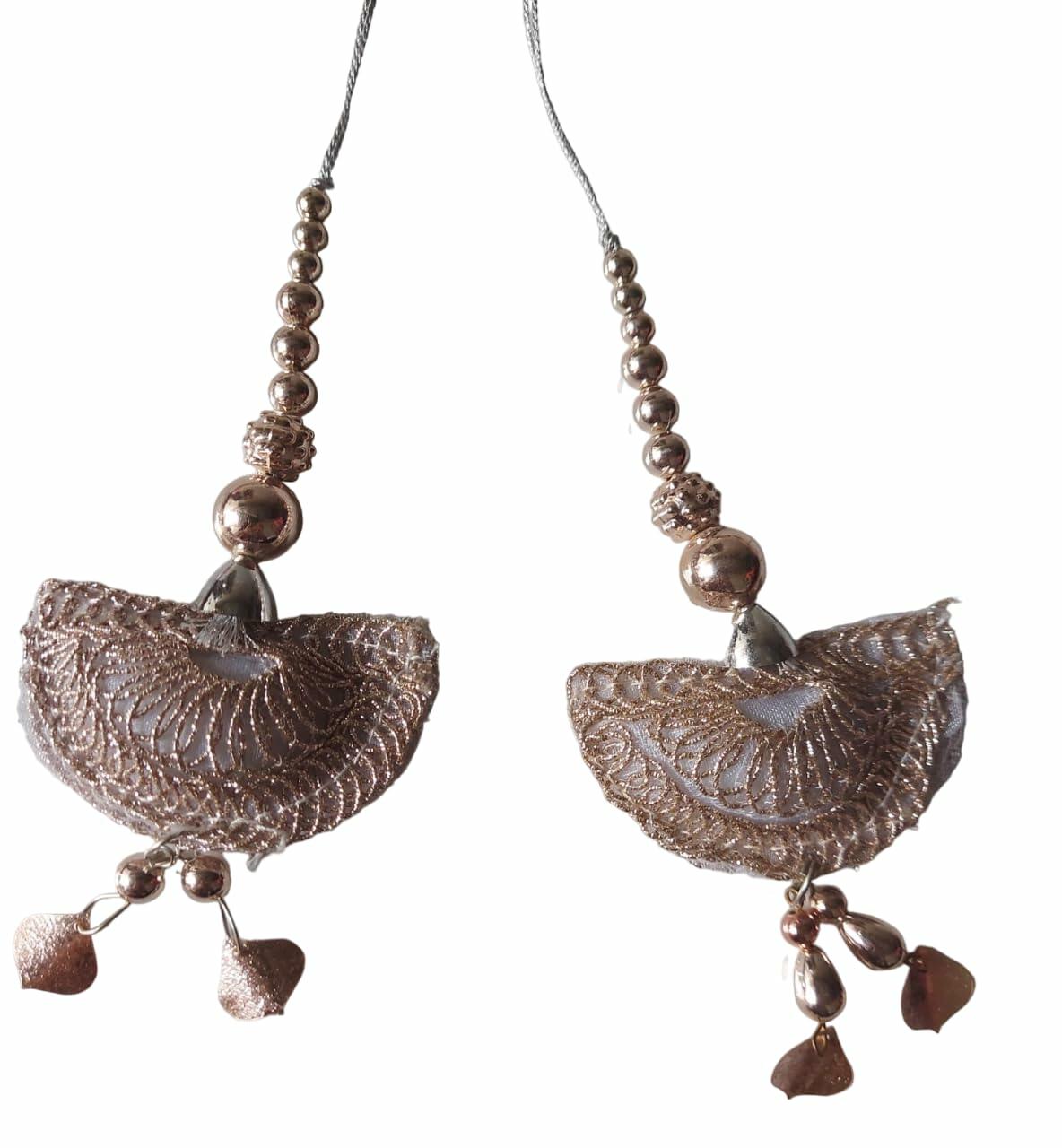 Handmade Ethnic Latkan Tassels for Saree & Blouse 1 Pair Light Coffee
