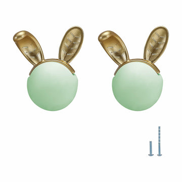 Evionlin 2pcs Green Rabbit Ceramic Cabinet Handles Kitchen Drawer Pulls