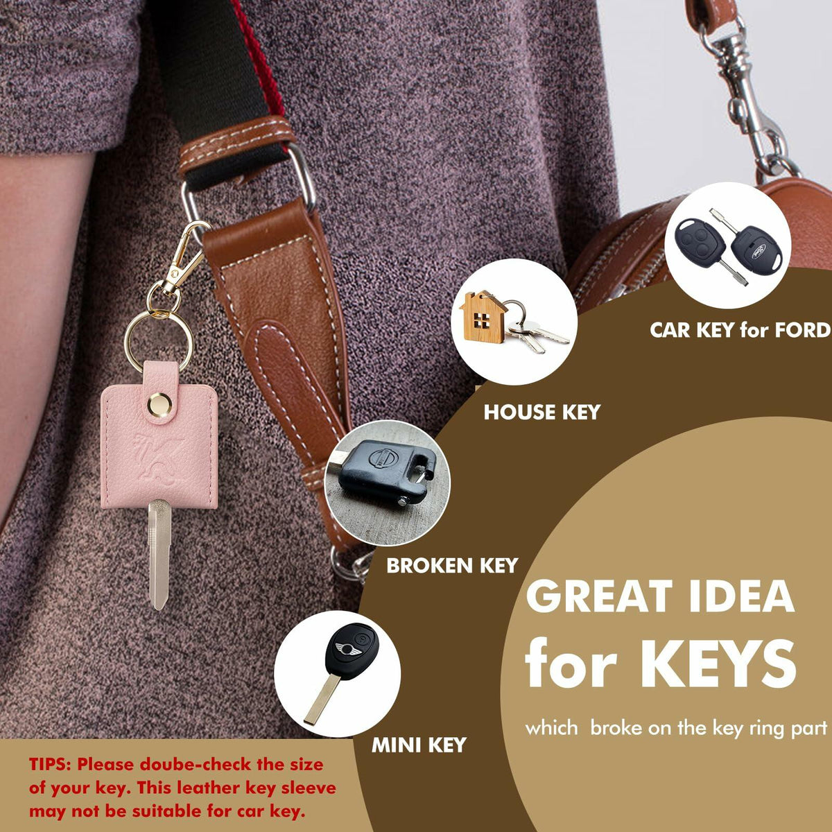 KARENSKEYS Leather Car Key Cover 2pcs Key Sleeve Loop Replacement