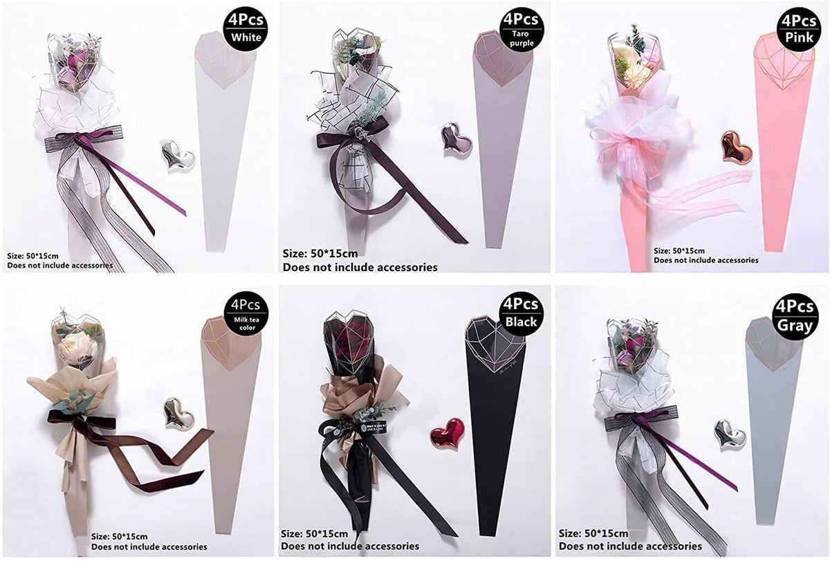 JOSON 24pcs Flower Packaging Bags 6 Colors Single Rose Diamond Heart Gift