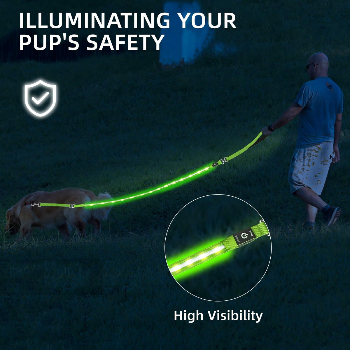 PetIsay Light-Up Dog Leash 6FT USB-C Rechargeable Waterproof White