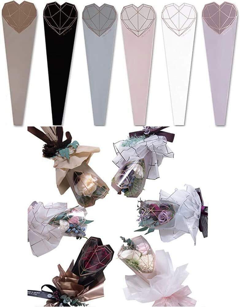 JOSON 24pcs Flower Packaging Bags 6 Colors Single Rose Diamond Heart Gift
