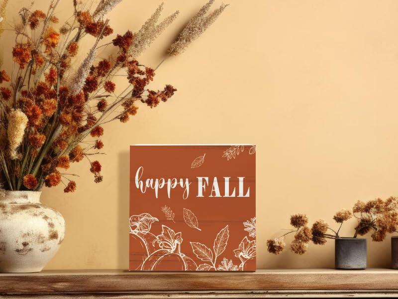 ULEGIE Fall Pumpkin Wood Box Sign, 5x5 Inch, Orange Autumn Decor