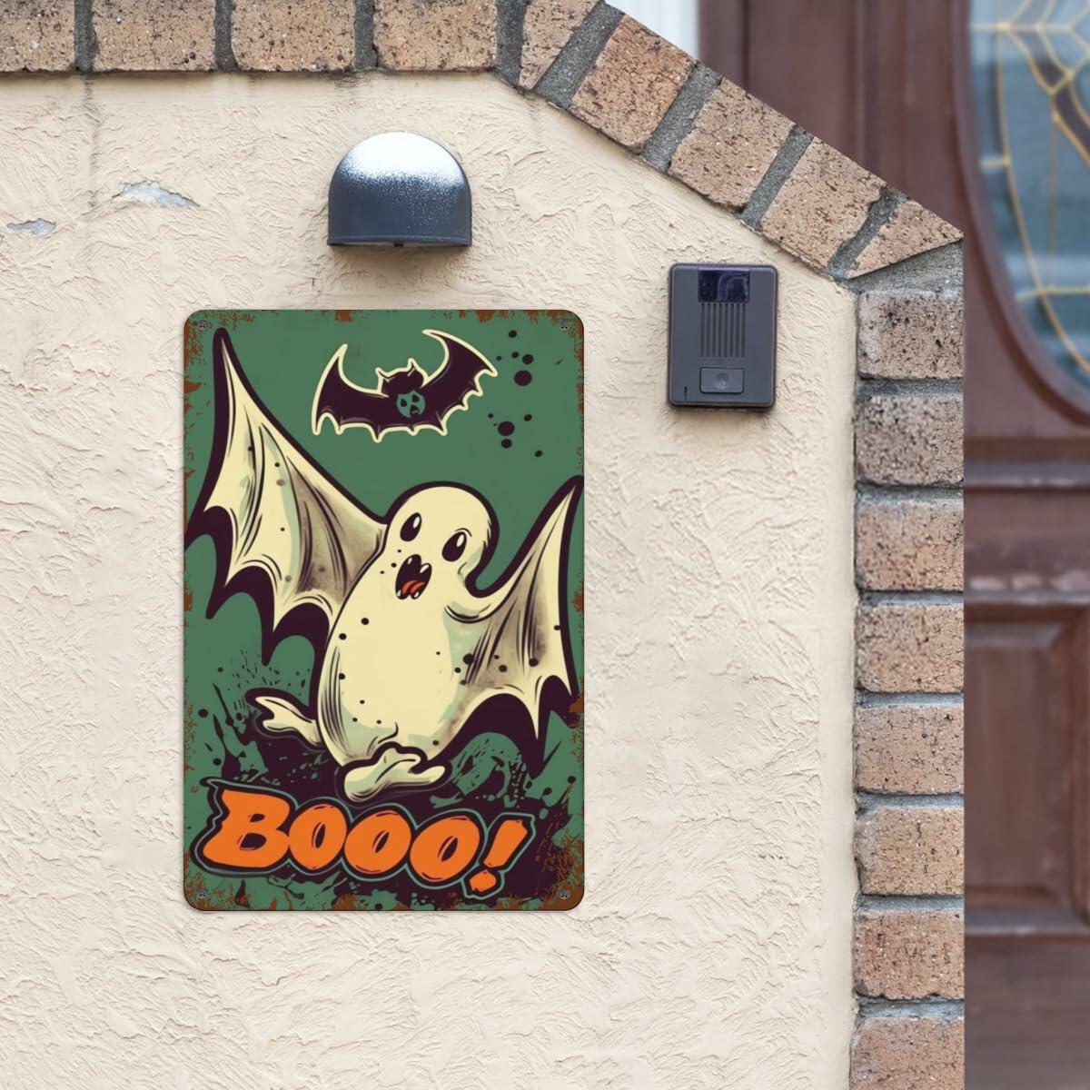 Halloween Metal Tin Sign Retro Ghost Wall Decor 8x12 Indoor Outdoor