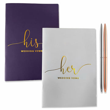 Evoware His & Hers Vow Books Set of 2 Silver Rose Gold Pens 28 Pages