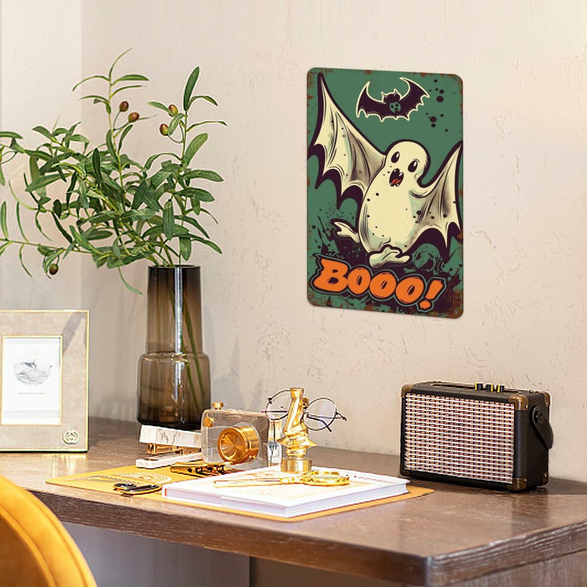 Halloween Metal Tin Sign Retro Ghost Wall Decor 8x12 Indoor Outdoor