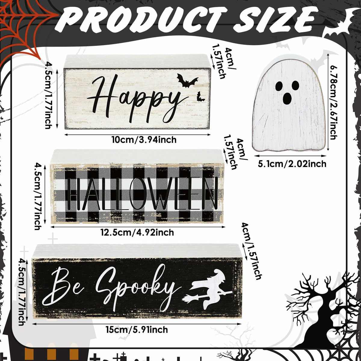Yalikop Halloween Ghost Table Decor Wooden Block Signs Farmhouse 4 Pcs