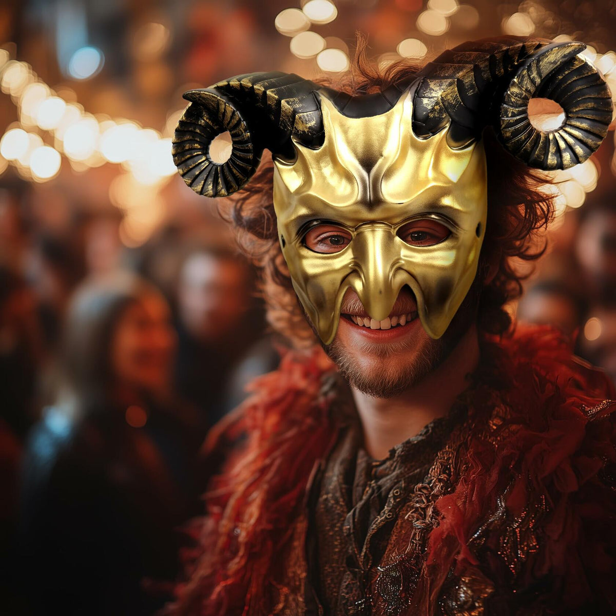 MCJC Devil Goat Horned Mask Adult Half Face Halloween Cosplay 4 Colors