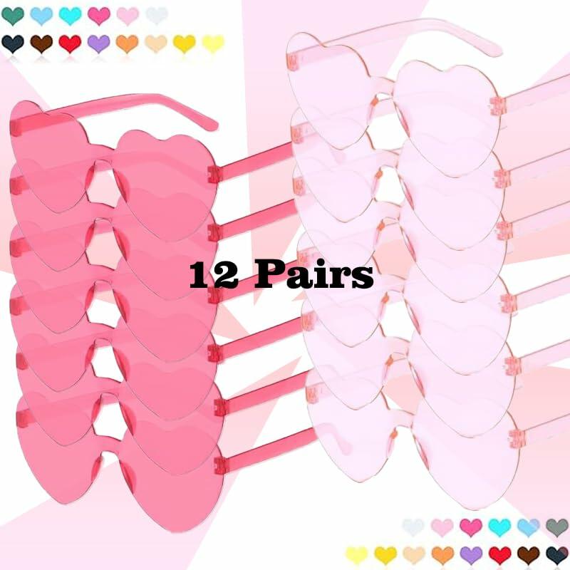 12 Pairs Heart Shaped Sunglasses Kids Rimless Party Favor Bride Bachelorette