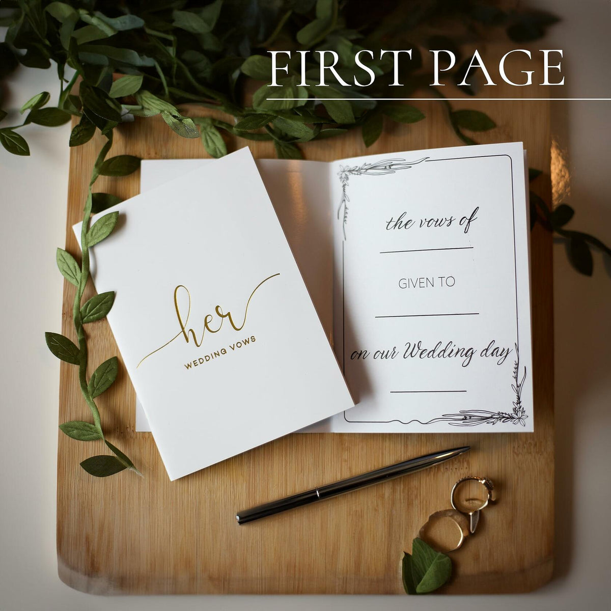 Evoware His & Hers Vow Books Set of 2 Silver Rose Gold Pens 28 Pages