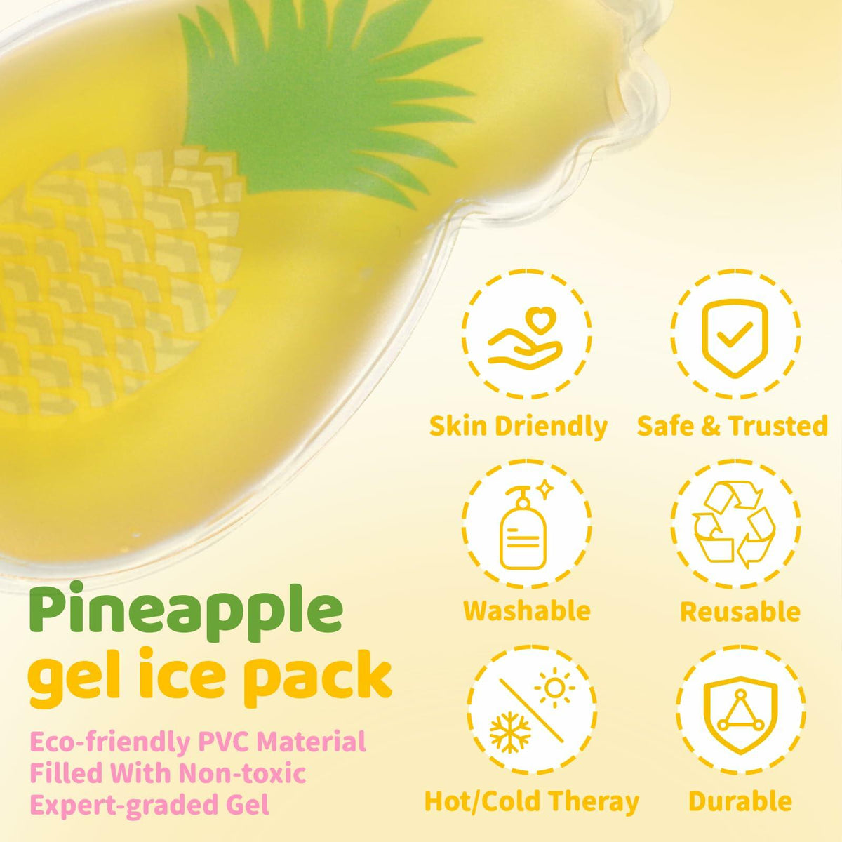 Kid Ice Packs 4PCS Pineapple Gel Reusable Boo Boo Cold Pack Head Shoulders Feet