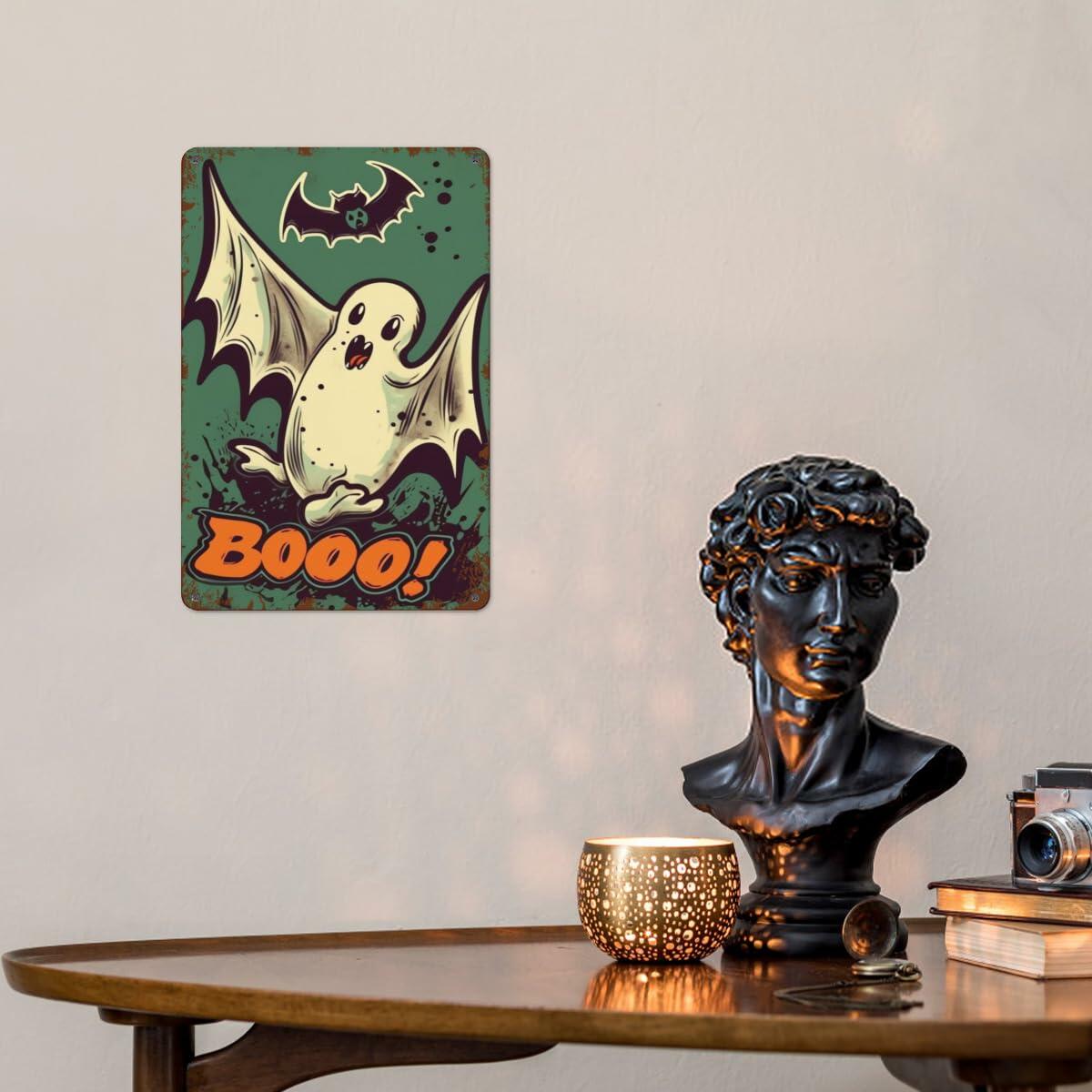 Halloween Metal Tin Sign Retro Ghost Wall Decor 8x12 Indoor Outdoor