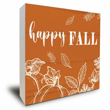 ULEGIE Fall Pumpkin Wood Box Sign, 5x5 Inch, Orange Autumn Decor