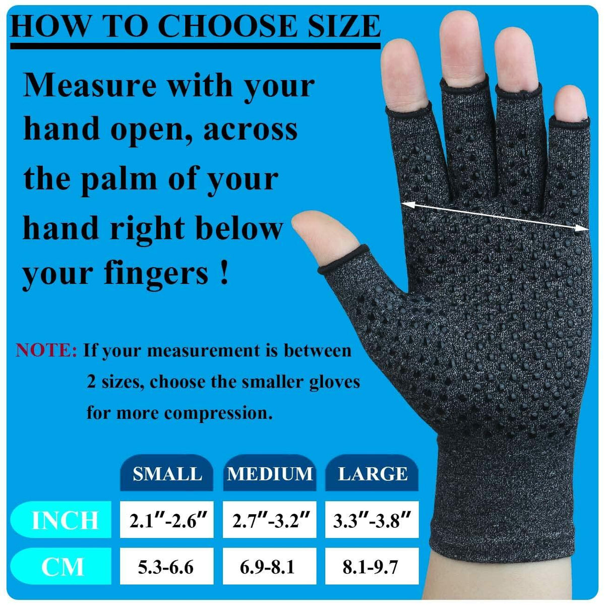2 Pairs Arthritis Gloves Compression Fingerless Pain Relief Gloves Small