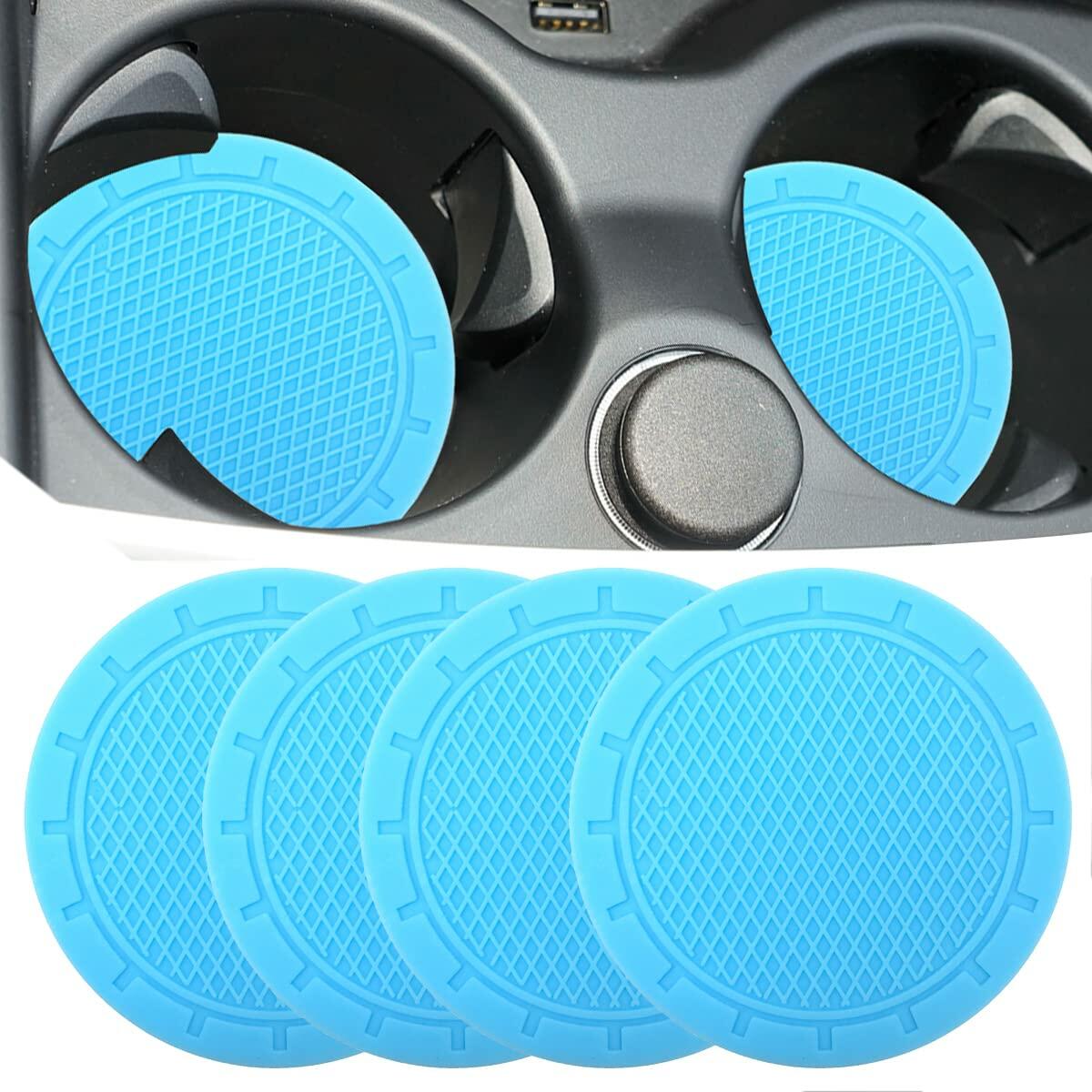 4-Pack Cup Holder Coasters 2.75” Non-Slip PVC Car Accessory Gray