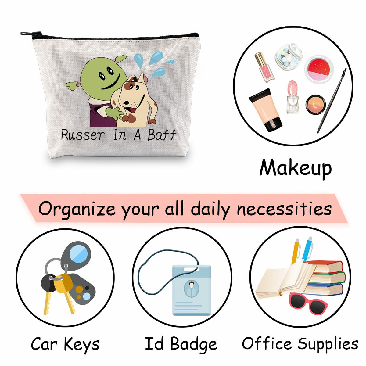 JXGZSO Cartoon Cosmetic Makeup Zipper Bag Russer In A Baff Polyester