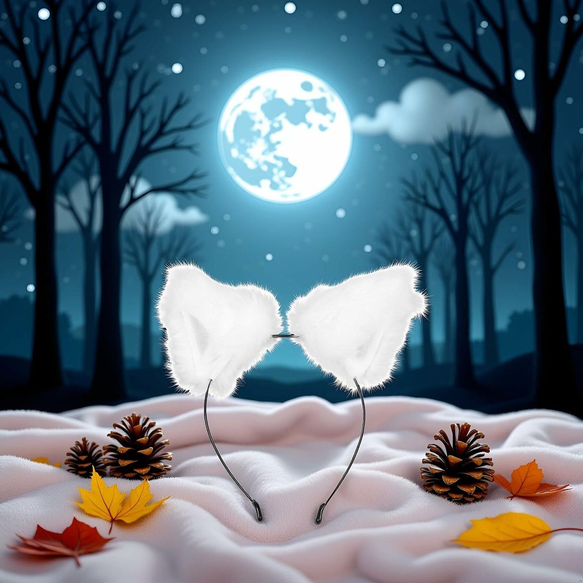 Jinshining White Cat Fox Ears Cosplay Headband with Bells Faux Fur Unisex