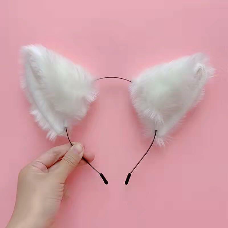Jinshining White Cat Fox Ears Cosplay Headband with Bells Faux Fur Unisex