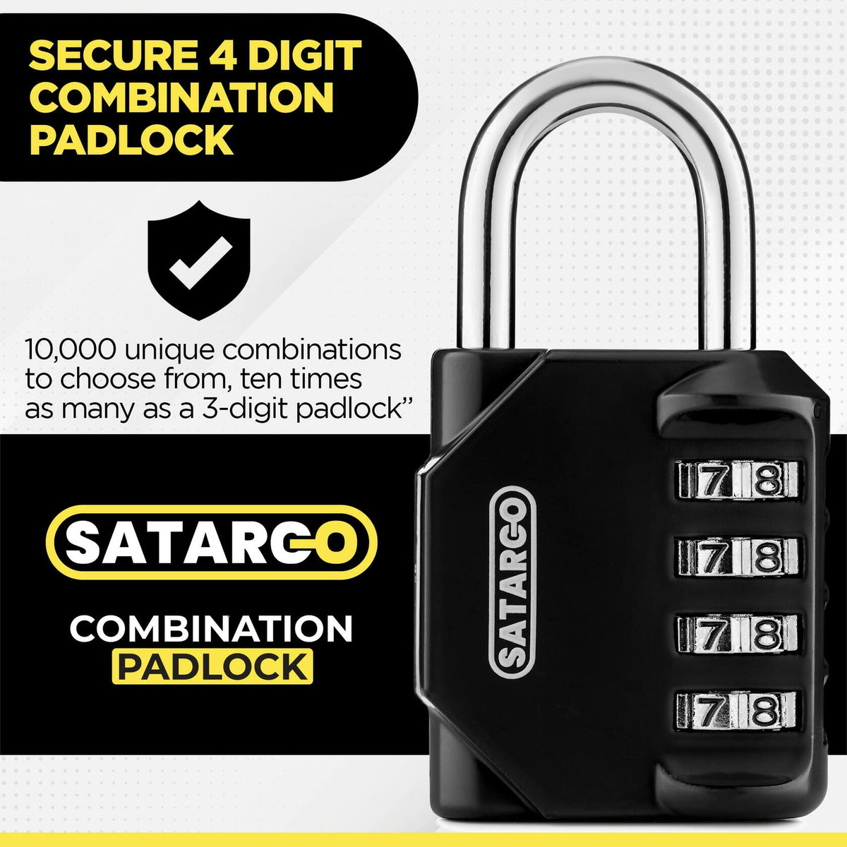 Satargo 4 Digit Combination Lock Cut Resistant Gym Padlock Yellow 2 Pack